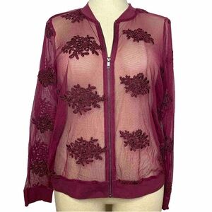 Torrid Red Embroidered Mesh Zip Bomber Jacket